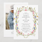 Elegante Waterverf Wild Flowers Trouwfoto Kaart (Voorkant / Achterkant)