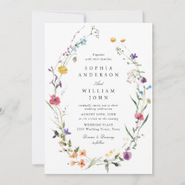 Elegante Waterverf Wild Flowers Trouwfoto Kaart