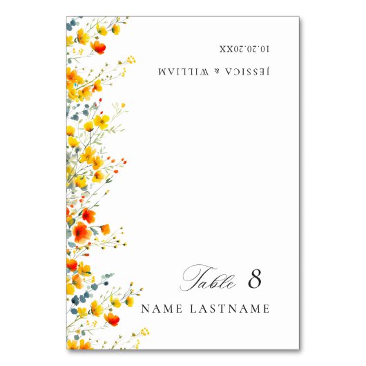 Elegante Waterverf Wild Flowers Trouwplaats Kaart (Voorkant)