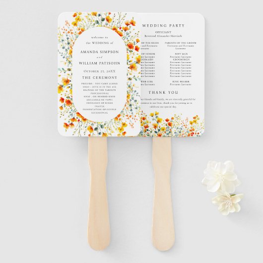 Elegante Waterverf Wild Flowers Trouwprogramma Handwaaier (Voorkant en achterkant)