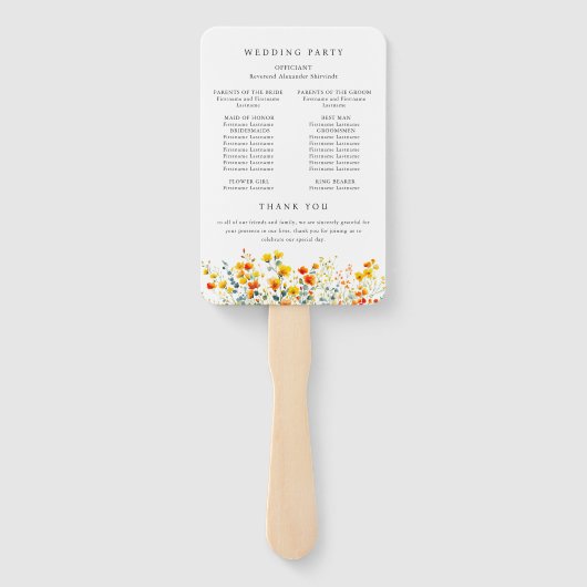 Elegante Waterverf Wild Flowers Trouwprogramma Handwaaier (Achterkant)