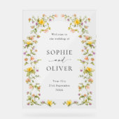 Elegante Waterverf Wild Flowers WELKOM Bruiloft Acryl Bord (Voorkant)