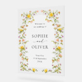 Elegante Waterverf Wild Flowers WELKOM Bruiloft Acryl Bord (Hoek)