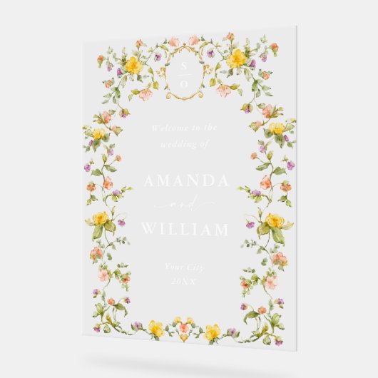 Elegante Waterverf Wild Flowers WELKOM Bruiloft Acryl Bord (Hoek)