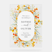 Elegante Waterverf Wild Flowers WELKOM Bruiloft Acryl Bord (Voorkant)