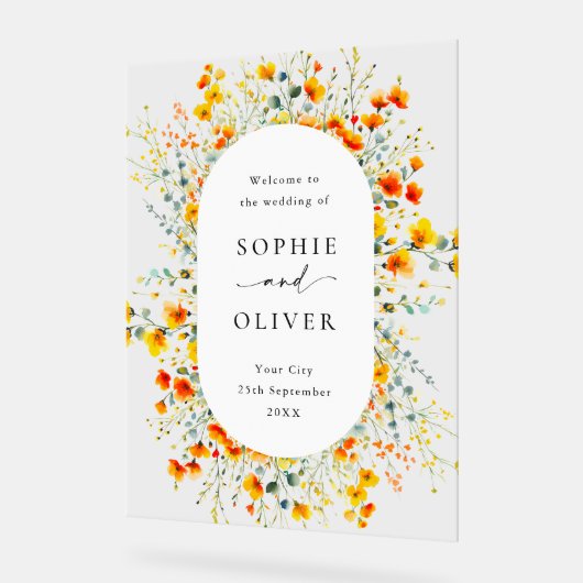 Elegante Waterverf Wild Flowers WELKOM Bruiloft Acryl Bord (Hoek)