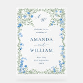 Elegante Waterverf Wild Flowers WELKOM Bruiloft Acryl Bord (Voorkant)