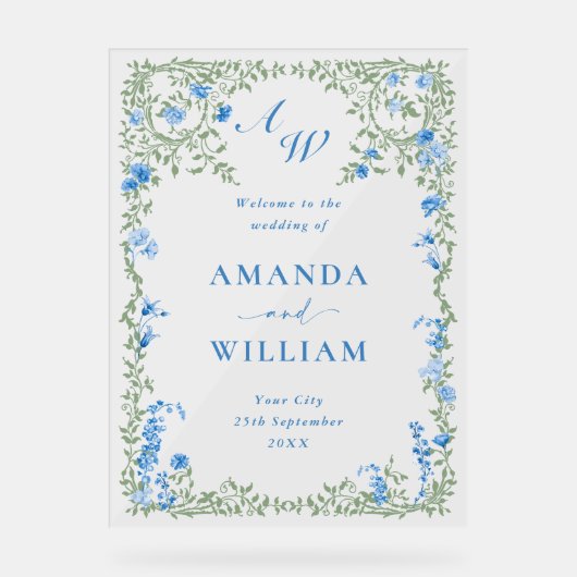 Elegante Waterverf Wild Flowers WELKOM Bruiloft Acryl Bord (Voorkant)