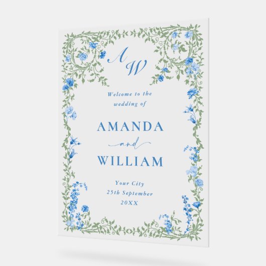 Elegante Waterverf Wild Flowers WELKOM Bruiloft Acryl Bord (Hoek)