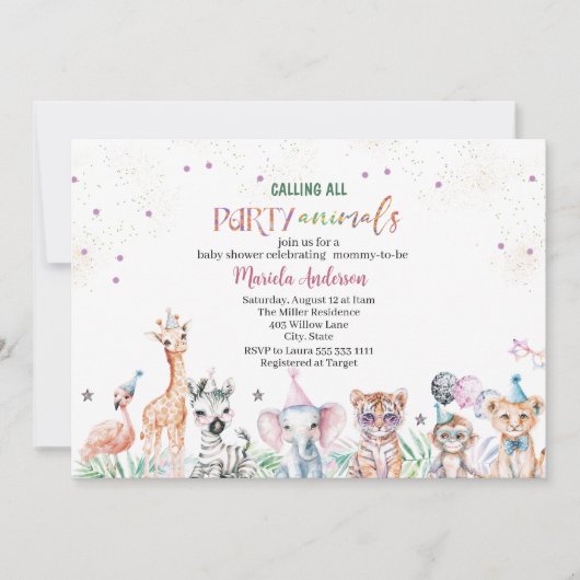 Elegante Waterverf Wild Safari Dieren Baby shower Kaart (Voorkant)