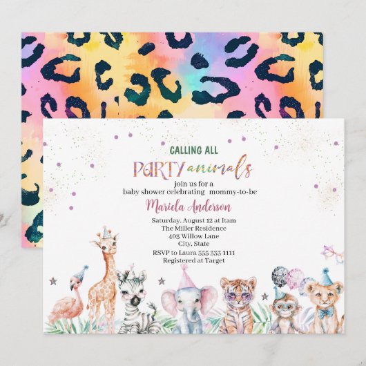 Elegante Waterverf Wild Safari Dieren Baby shower Kaart (Voorkant / Achterkant)