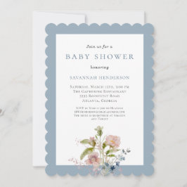 Elegante Waterverf Wildbloem Blauwe Baby Shower Kaart