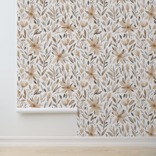 Elegante Waterverf Wildbloemen Aardse tinten Behang