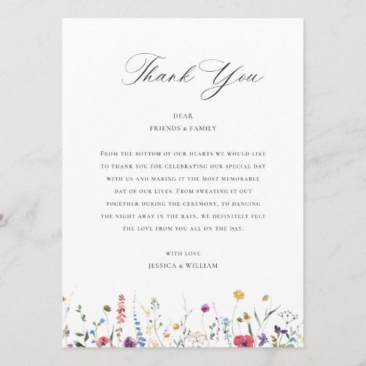 Elegante Waterverf Wildbloemen Bruiloft Diner Menu (Achterkant)