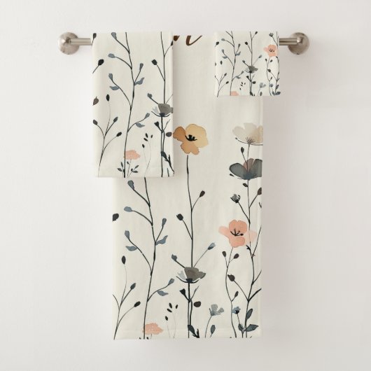 Elegante Waterverf Wildbloemen met Naam Rustiek Bad Handdoek (Insitu)