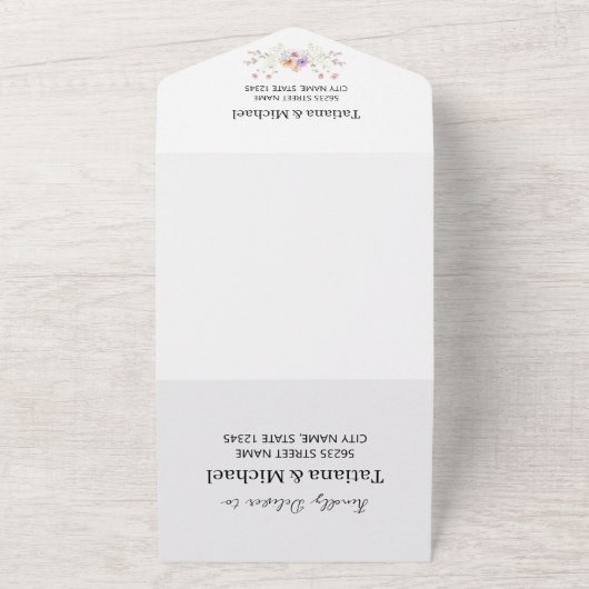 Elegante waterverf Wildbloemen QR code bruiloft All In One Uitnodiging (Buitenkant)