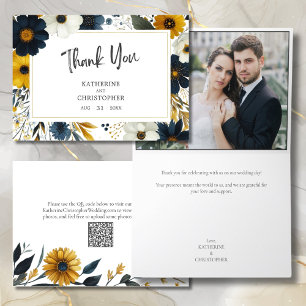Elegante Waterverf Wildbloemen trouwfoto Bedankkaart