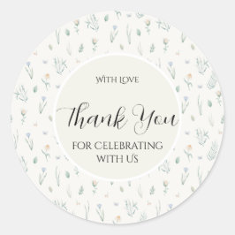 Elegante Waterverf Wilde Bloem Bruiloft Bedankt Ronde Sticker