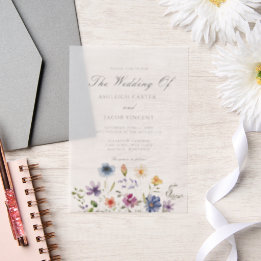 Elegante waterverf wilde bloem lente bruiloft vellum uitnodigingen