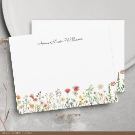 Elegante waterverf wilde bloem met monogram notitiekaartje
