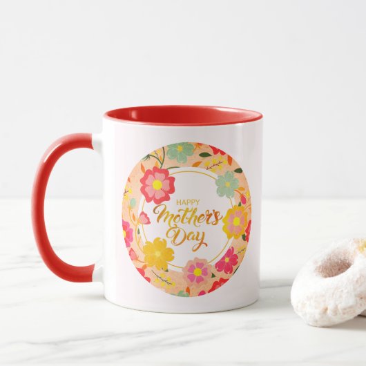 Elegante Waterverf Wilde Bloem Moederdag Mok (Met donut)