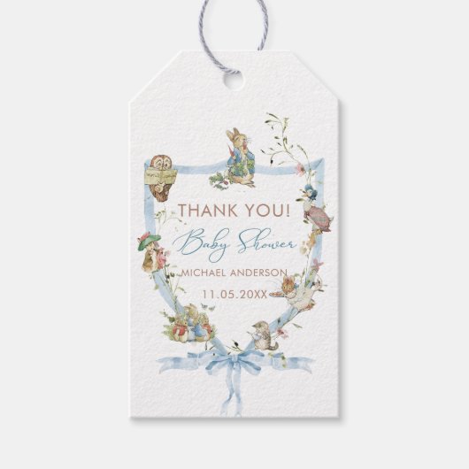 Elegante Waterverf wilde bloem Peter Rabbit Baby S Cadeaulabel (Voorkant)