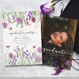 Elegante waterverf wilde bloemen afstudeerfeest kaart