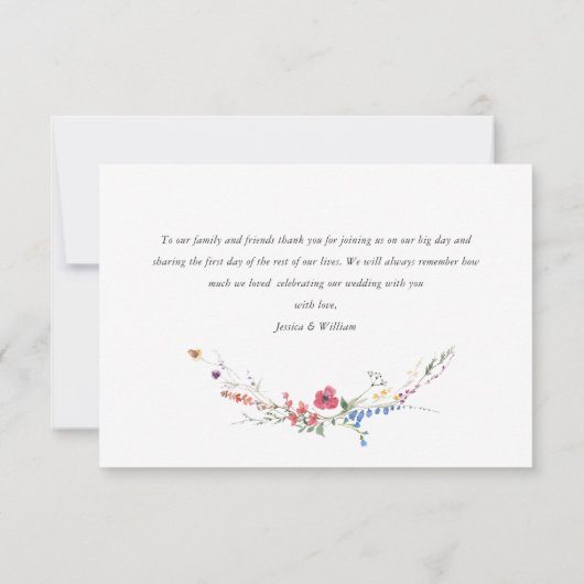 Elegante waterverf wilde bloemen bloem bruiloft bedankkaart (Achterkant)