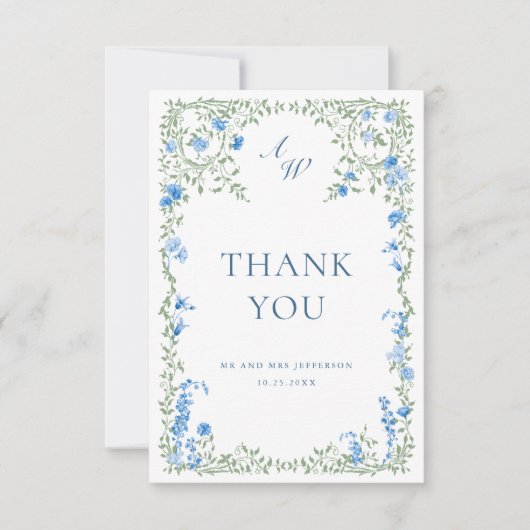 Elegante waterverf wilde bloemen bloem bruiloft bedankkaart (Voorkant)