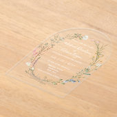 Elegante waterverf wilde bloemen bloemenbruidsboog acryl uitnodigingen (Laagn)