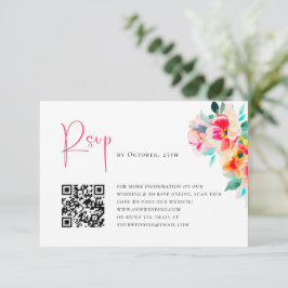 Elegante Waterverf Wilde Bloemen Bloemstuk Bruilof RSVP Kaartje