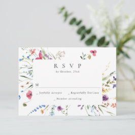 Elegante Waterverf Wilde Bloemen Bloemstuk Bruilof RSVP Kaartje