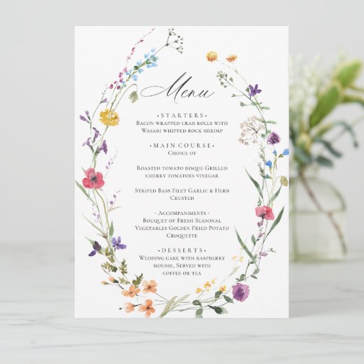 Elegante waterverf wilde bloemen Boho bruiloftsdin Menu (Staand voorkant)