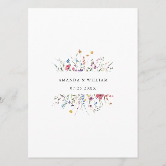 Elegante waterverf wilde bloemen Boho bruiloftsdin Menu (Achterkant)