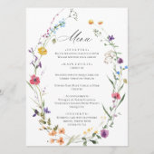 Elegante waterverf wilde bloemen Boho bruiloftsdin Menu (Voorkant)