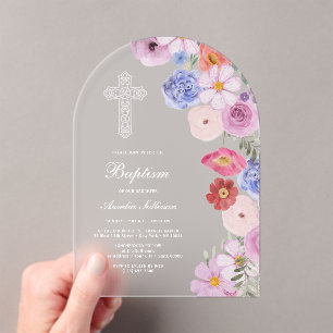Elegante Waterverf Wilde Bloemen Boog Doop Acryl Uitnodigingen