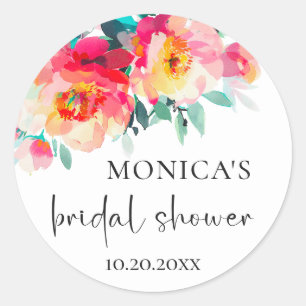 Elegante Waterverf Wilde Bloemen Bruidsshower Ronde Sticker