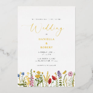 Elegante Waterverf Wilde Bloemen Bruiloft Bloemstu Folie Uitnodiging