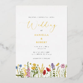 Elegante Waterverf Wilde Bloemen Bruiloft Bloemstu Folie Uitnodiging