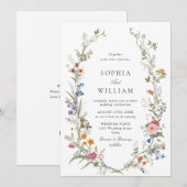 Elegante Waterverf Wilde Bloemen Bruiloft Kaart (Voorkant / Achterkant)