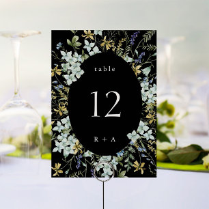 Elegante Waterverf Wilde Bloemen Bruiloft Zwart Kaart