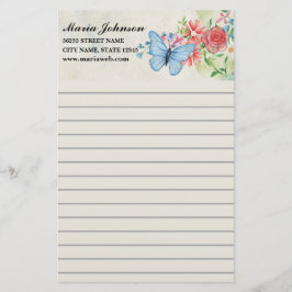 Elegante waterverf wilde bloemen en blauwe vlinder briefpapier