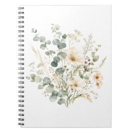 Elegante waterverf wilde bloemen & eucalyptus notitieboek