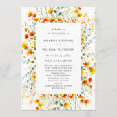 Elegante waterverf wilde bloemen huwelijksceremoni programmakaart (Voorkant)