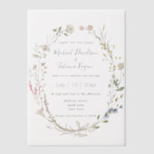 Elegante waterverf wilde bloemen krans bruiloft vellum uitnodigingen (Voorkant)