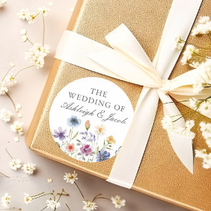 Elegante waterverf wilde bloemen lente bruiloft ronde sticker