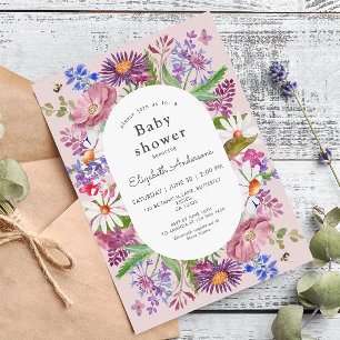 Elegante waterverf wilde bloemen meisje baby showe kaart