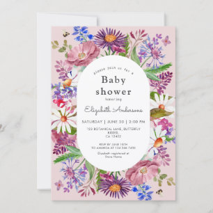 Elegante waterverf wilde bloemen meisje baby showe kaart
