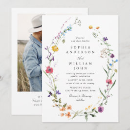 Elegante waterverf wilde bloemen trouwfoto kaart
