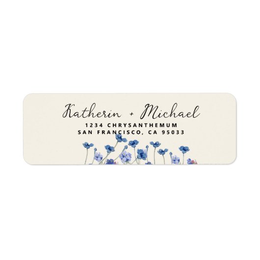 Elegante Waterverf wilde bloemen weide bruiloft Etiket (Voorkant)